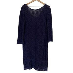 Laundry by Shelli Segal Dress Size 10 Navy Blue Floral Lace Medium Cocktail